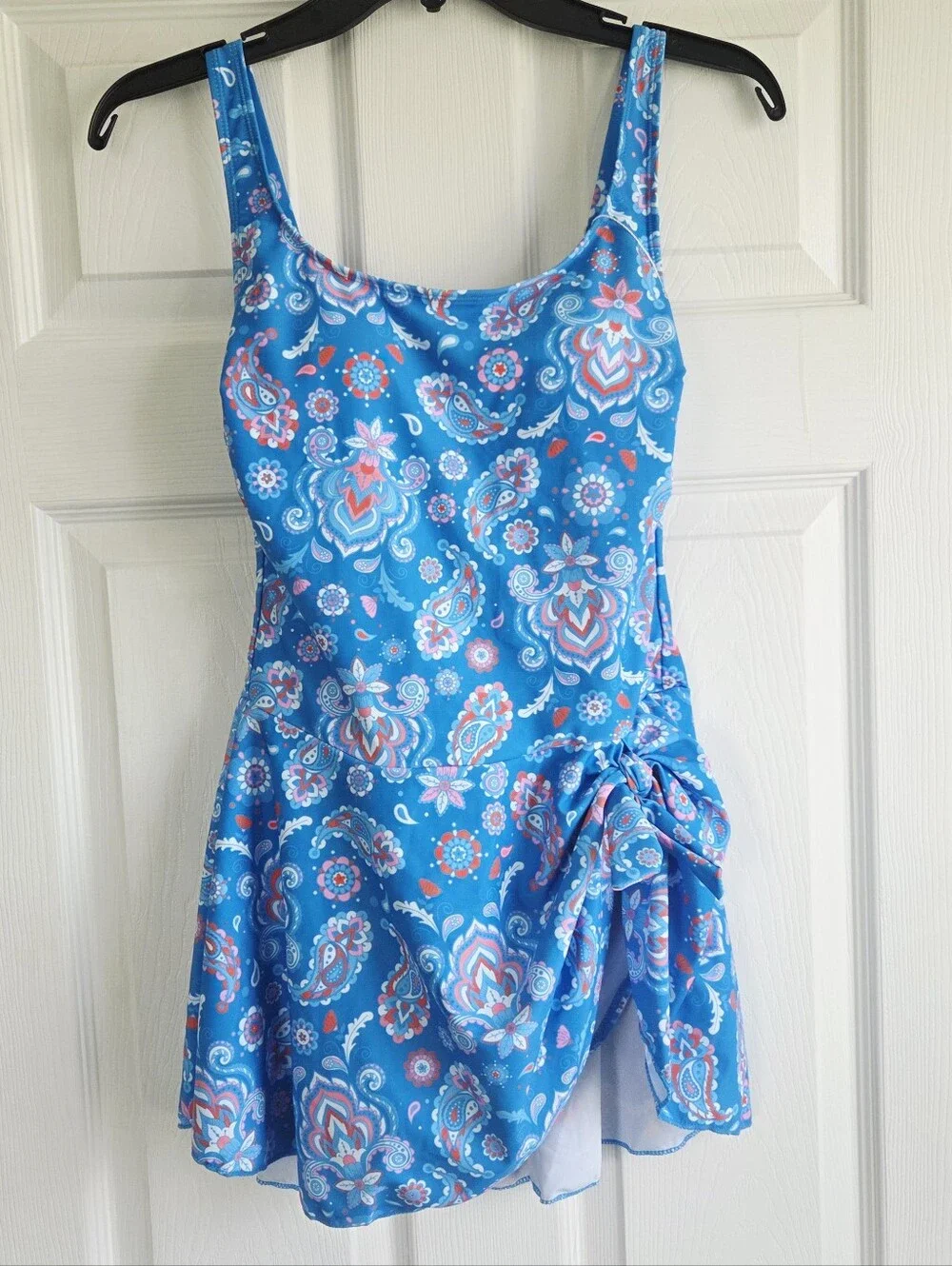 New!!! Eomenie ✨️ Blue Paisley One-Piece Women's Swimdress with Side Tie Size S
